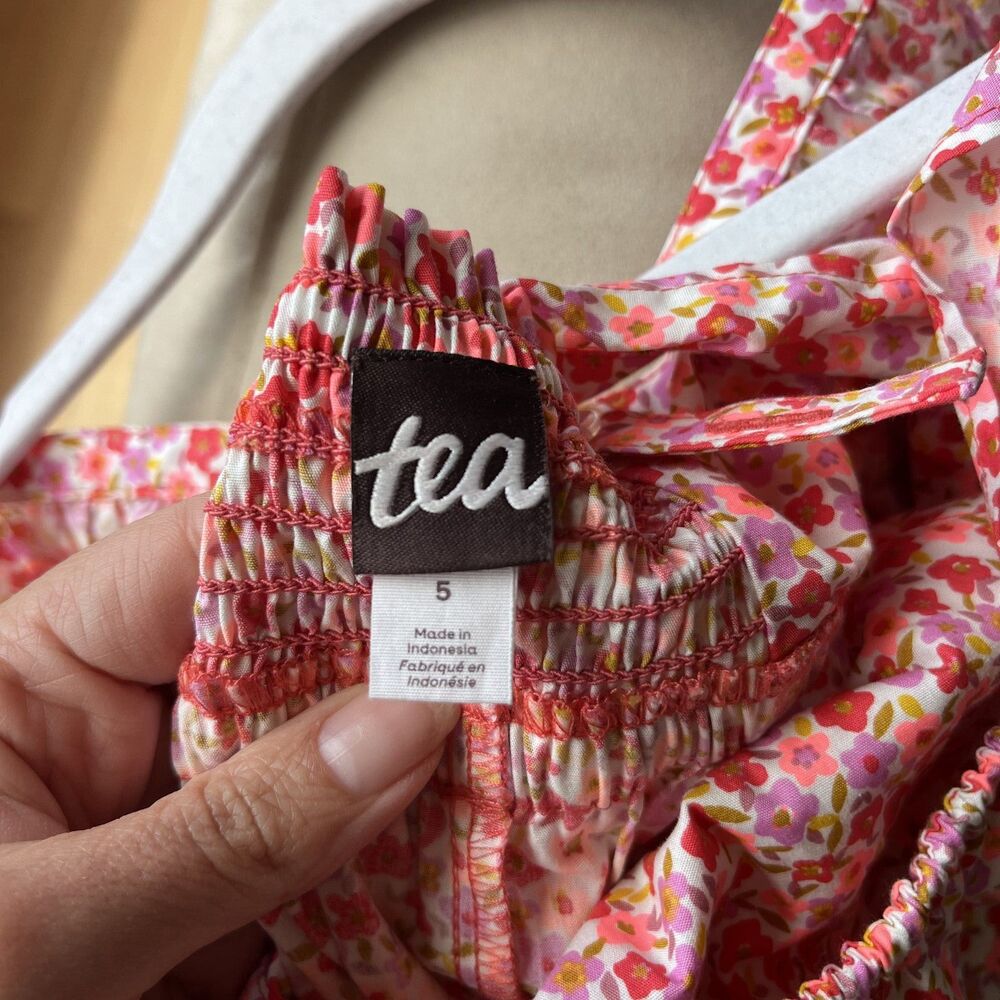 Tea Collection Girls Size 5 Plaid Jumpsuit Romper Pink White Ruffle Tie Waist - Picture 7 of 7